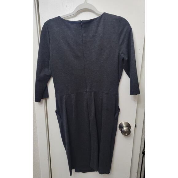 Calvin Klein Gray Knee Length Dress 3/4 Sleeve Round Neck Size 8 Petite Pockets - Picture 3 of 10